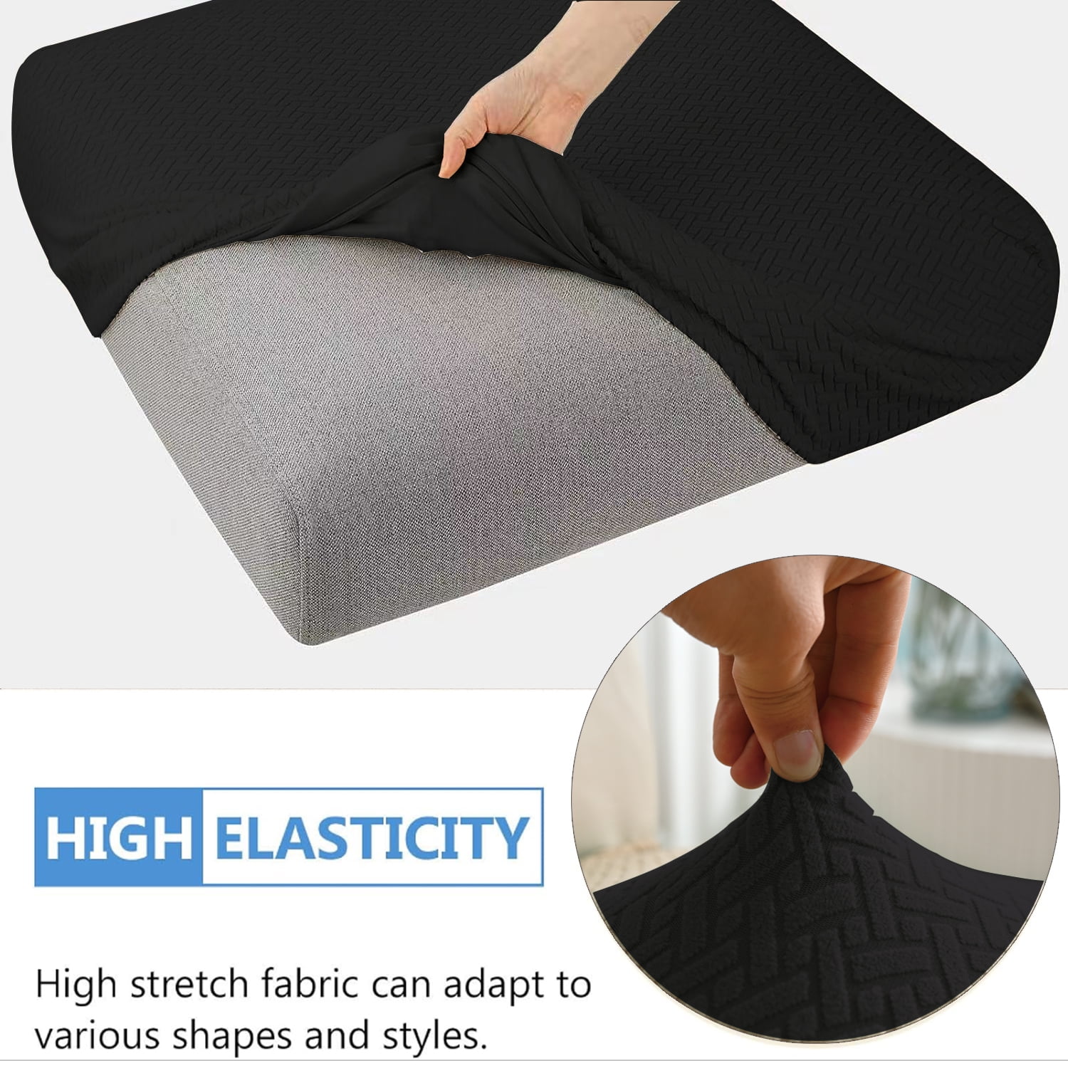 Eurhowing Outdoor Chair Cushion Covers 2Pcs, Waterproof Stretch Seat Cushions Slipcovers, Chair Seat Furniture Protector for Patio, Black