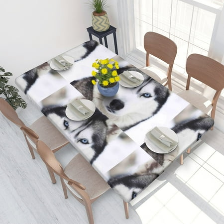 

Home Deluxe Tablecloth Husky Dog-Husky Dog Waterproof Elastic Rim Edged Table Cover- For Christmas Parties And Picnics 4ft