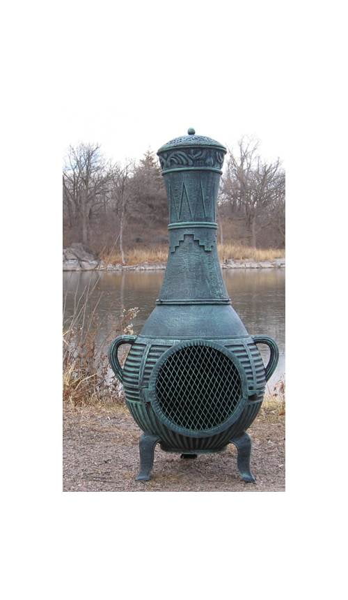 Outdoor Chiminea Fireplace Pine in Antique Green Finish (Without Gas) by The Blue Rooster