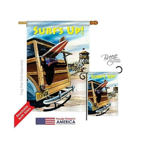 Breeze Decor 06068 Summer Beach Wagon 2-Sided Vertical Impression House Flag - 28 x 40 in.