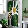 thumbnail image 2 of Olive Green and Gold Shower Curtain Modern, Boho Mid Century Shower Curtains for Bathroom Decor MCM Minimalist Leaf Simple Bath Curtain Set, Waterproof Fabric, 36" W x 72" L, 2 of 5