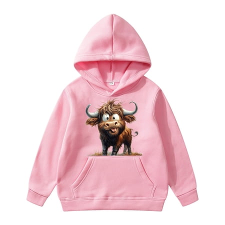 Tiweut Girls Hoodies Casual Kids Tops Cute Cow Print Long Sleeve Hooded Comfortable Breathable Loose Fit Pullover Blouses Z1 Pink 6-8 Y