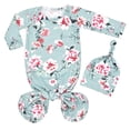 thumbnail image 3 of WIBACKER Baby Girls Boys Nightgowns Milk Silk Sleeper Bag Newborn Coming Home Outfits Floral Knotted Gown with Hat, 3 of 5