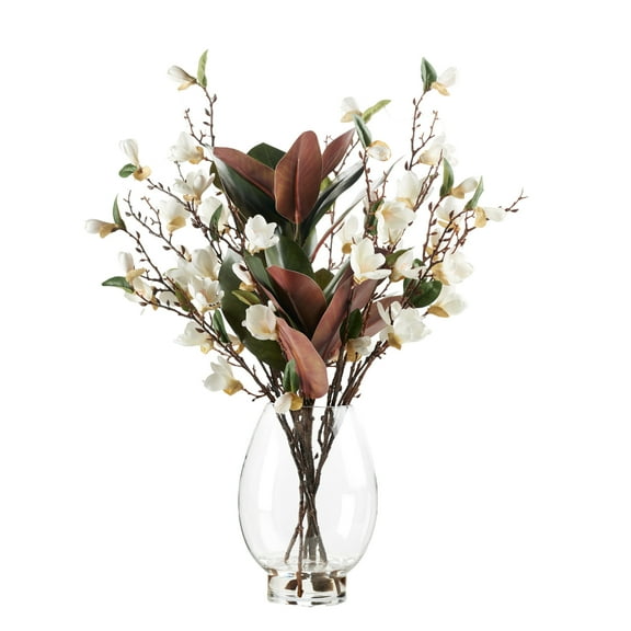 D&W Silks Magnolias in Glass Pedestal
