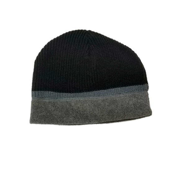 Men's Black and Grey Winter Reversible Beanie Stocking Cap Hat