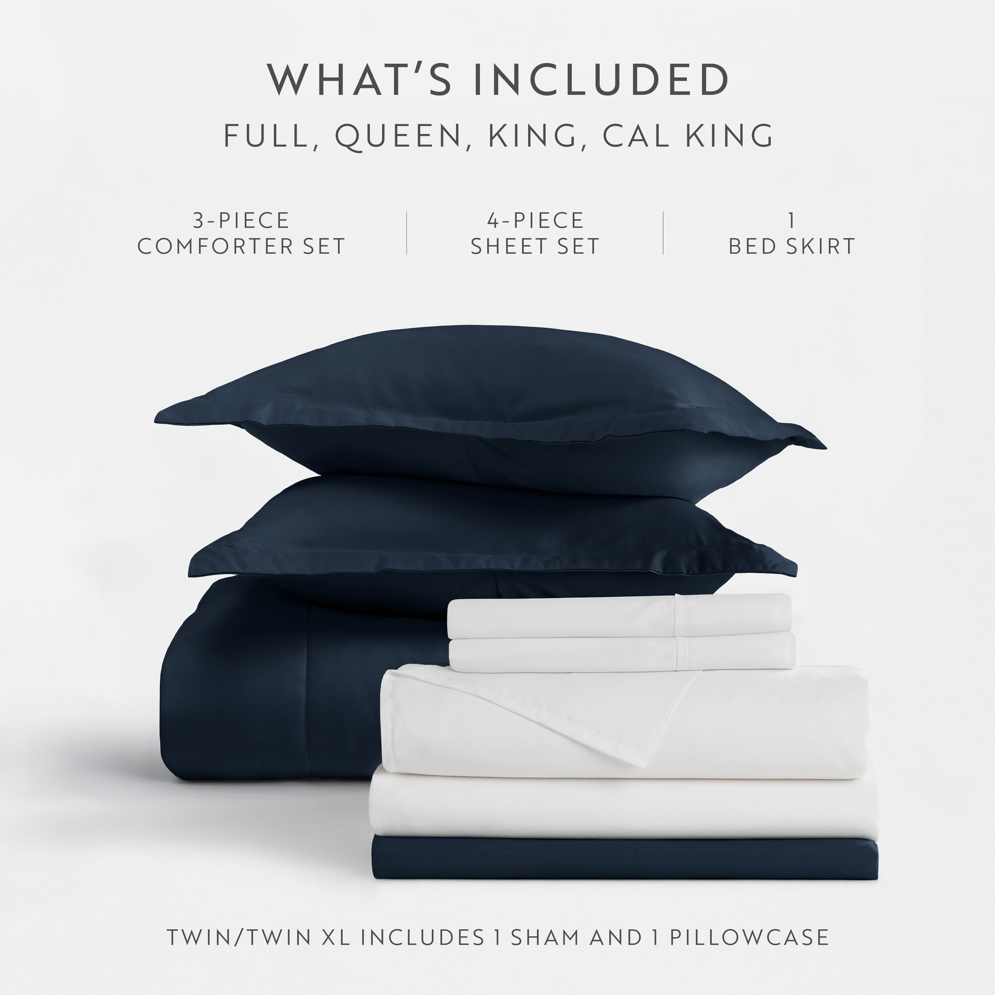 Noble Linens 8-Piece Navy Bed in a Bag Microfiber Bedding Set, Full