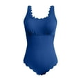 thumbnail image 3 of Women's Scalloped Ribbed Retro Square Neck One Piece Swimsuit Stretchy Textured Material, Scalloped Edges, Supportive Design, 3 of 4