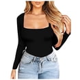 thumbnail image 1 of Moda mujer Slim Casual cuello cuadrado manga larga sólido camiseta blusa Tops Fridja  ghj987+5077, 1 of 5