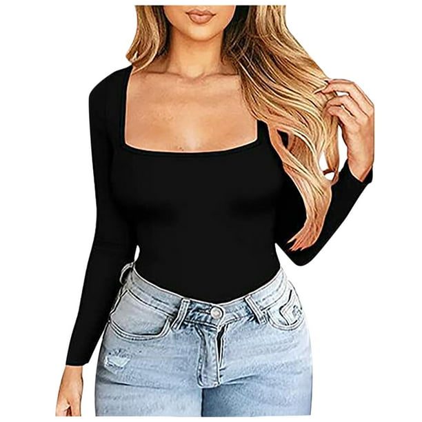 Blusa Basica Camisa Cuello Cuadrado Moda Mujer Slim Casual Cuello