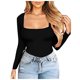 thumbnail image 1 of Moda mujer Slim Casual cuello cuadrado manga larga sólido camiseta blusa Tops Fridja  ghj987+5077, 1 of 5