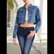 thumbnail image 5 of Chaqueta Vaquera Corta con Estampado de Mariposas para Mujer, con Botones, Larga, Top Corto Ajustado y Abrigo Vaquero. Azul S, 5 of 9