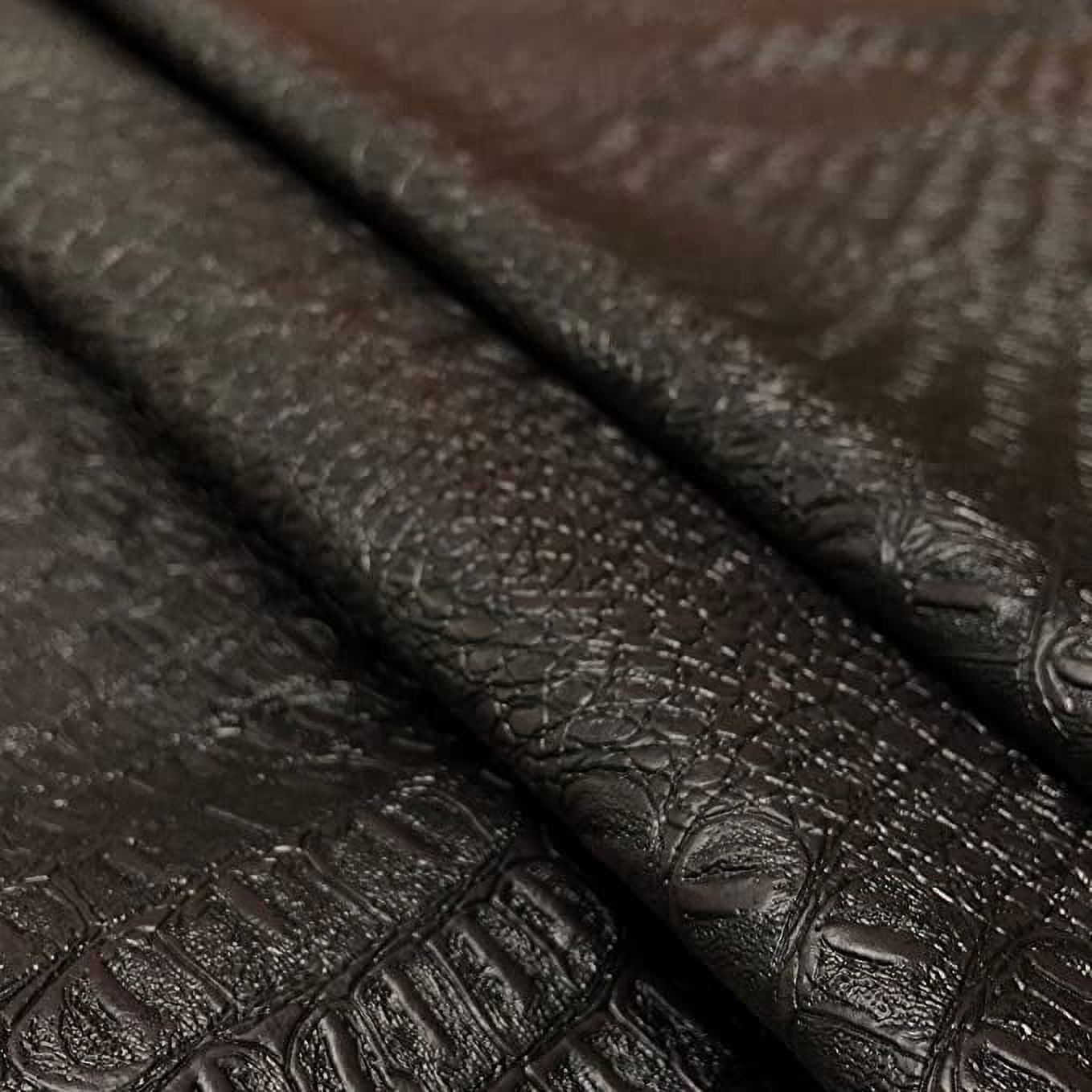 Gator Faux Leather, Soft Textured Crocodile Vinyl Fabric, Alligator Skin Embossed Upholstery And DIY Craft Pleather Sheets – Cut Continuously By The Yard (Brown)
