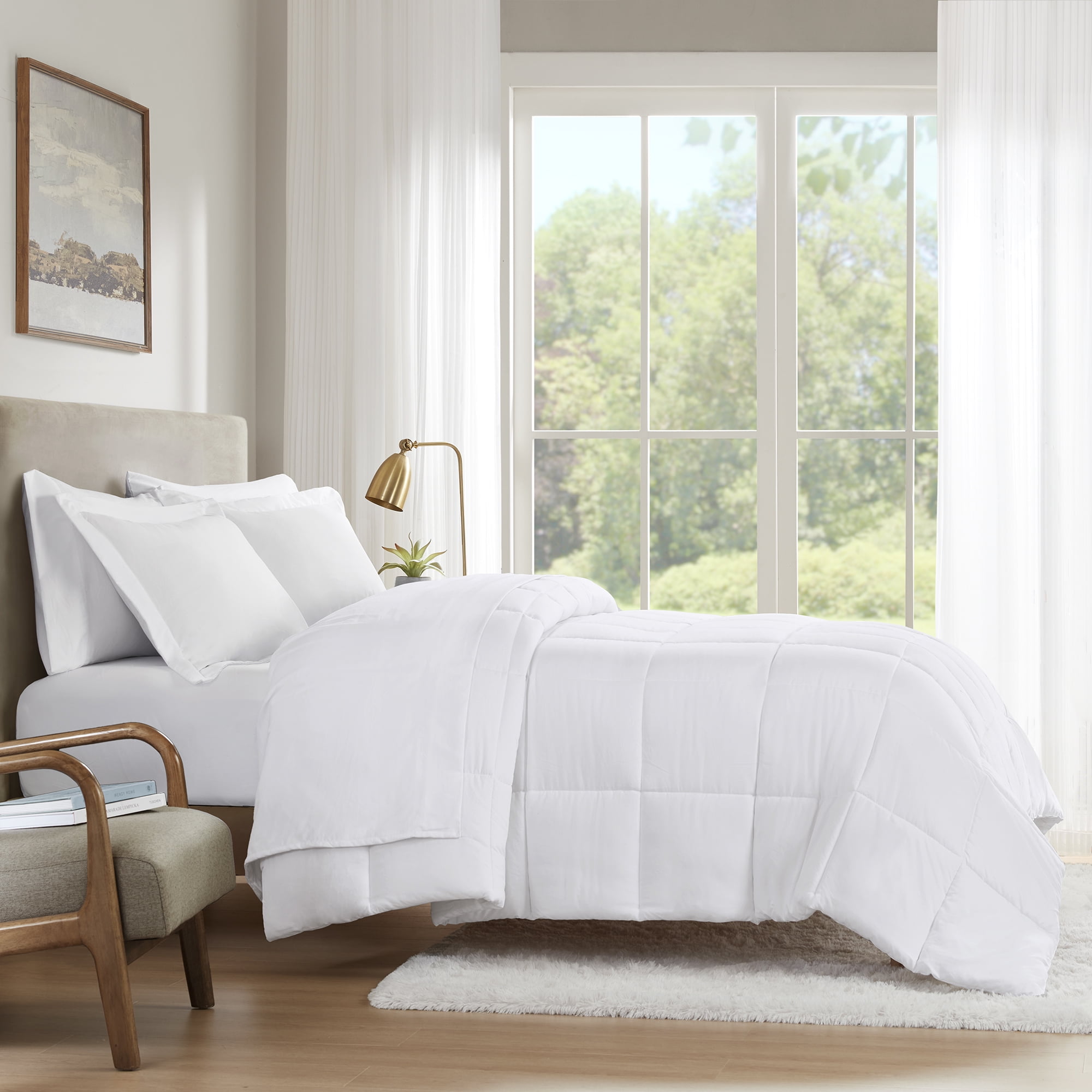 Mainstays All in One Down Alt Reversible Comforter and Sheet set- 7 Piece, Full, White