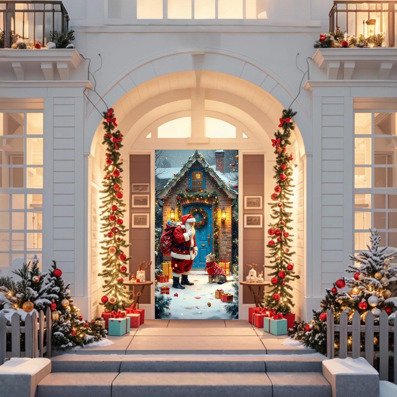 Rideau De Porte Décoratif De Noël - En Polyester, Thème Chalet, Pour Porte D'entrée Ou Décoration