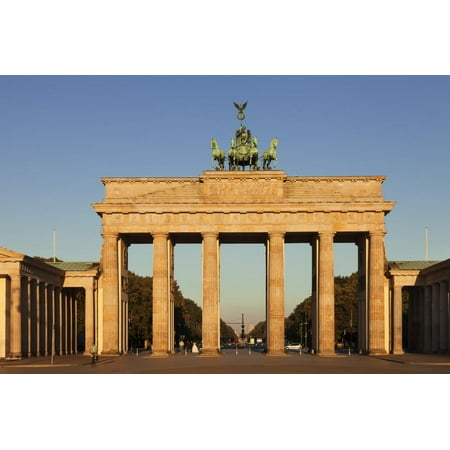 Brandenburg Gate Berlin Wall (Brandenburg Gate (Brandenburger Tor) at sunrise, Quadriga, Berlin Mitte, Berlin, Germany, Europe Print Wall Art By Markus)