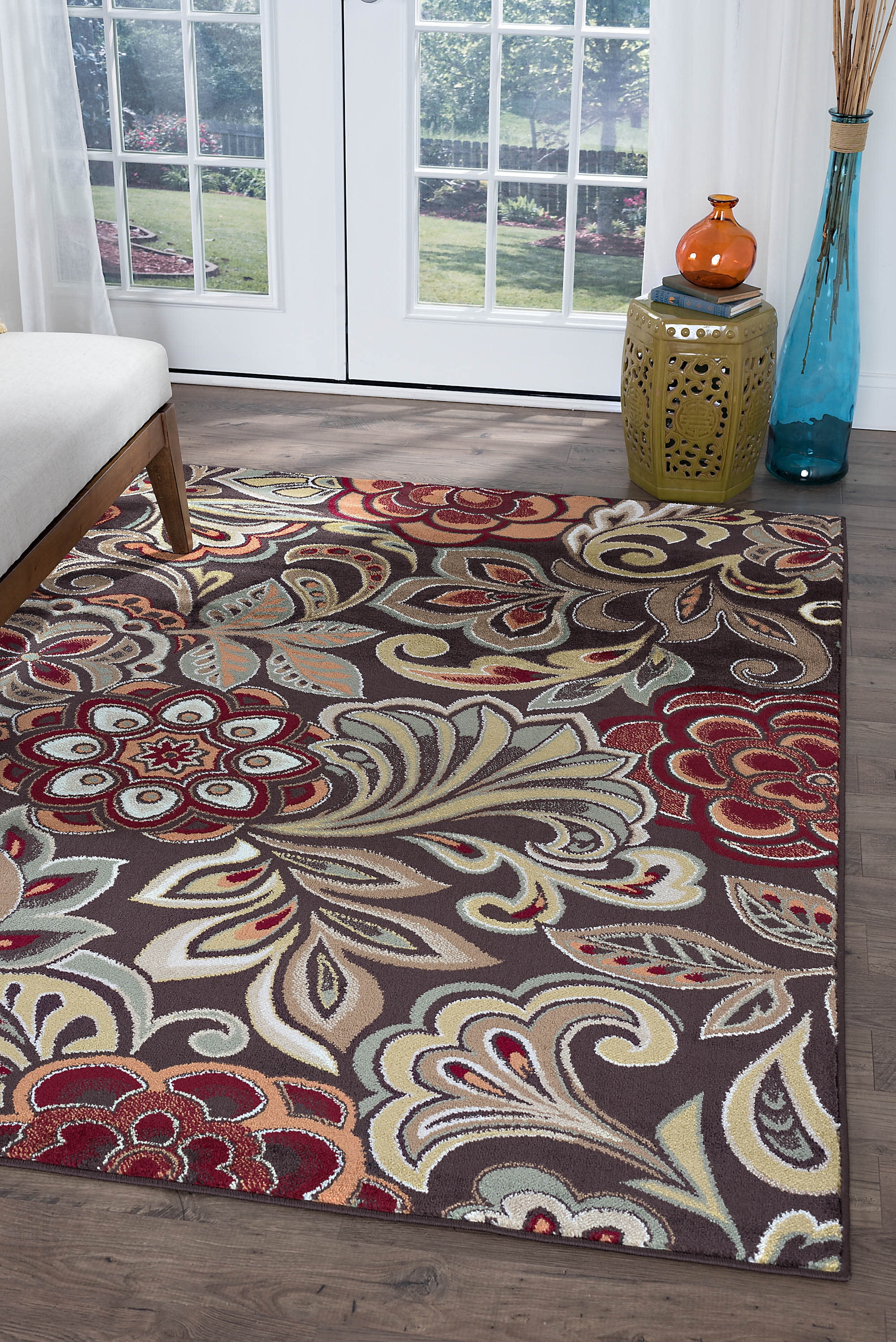 Deco Transitional 2' x 10' Brown and Red Polypropylene Indoor Area Rug