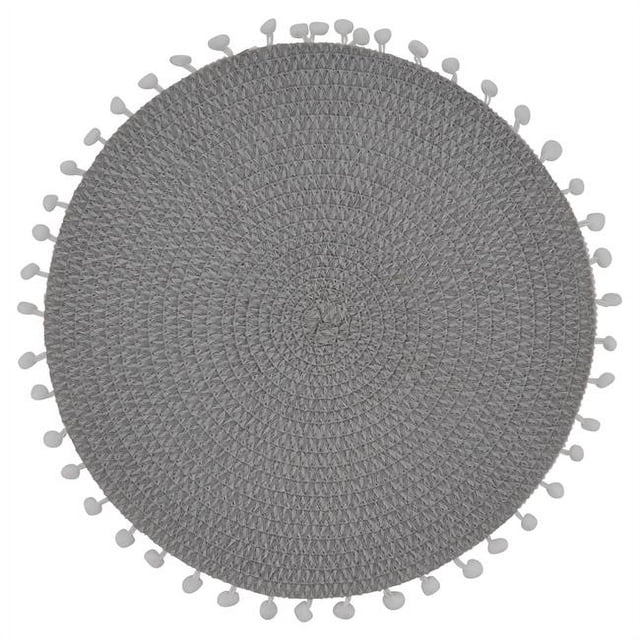 SARO 2802.GY15R 15 in. Rond Pompon Design Sets de Table Gris - Lot de 4