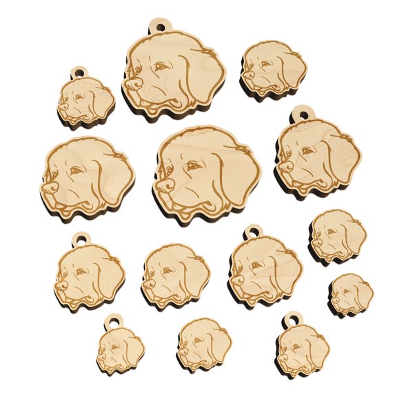 Newfoundland Dog Head Wood Mini Charms Shapes DIY Craft Jewelry - With Hole - Various Sizes (16pcs)