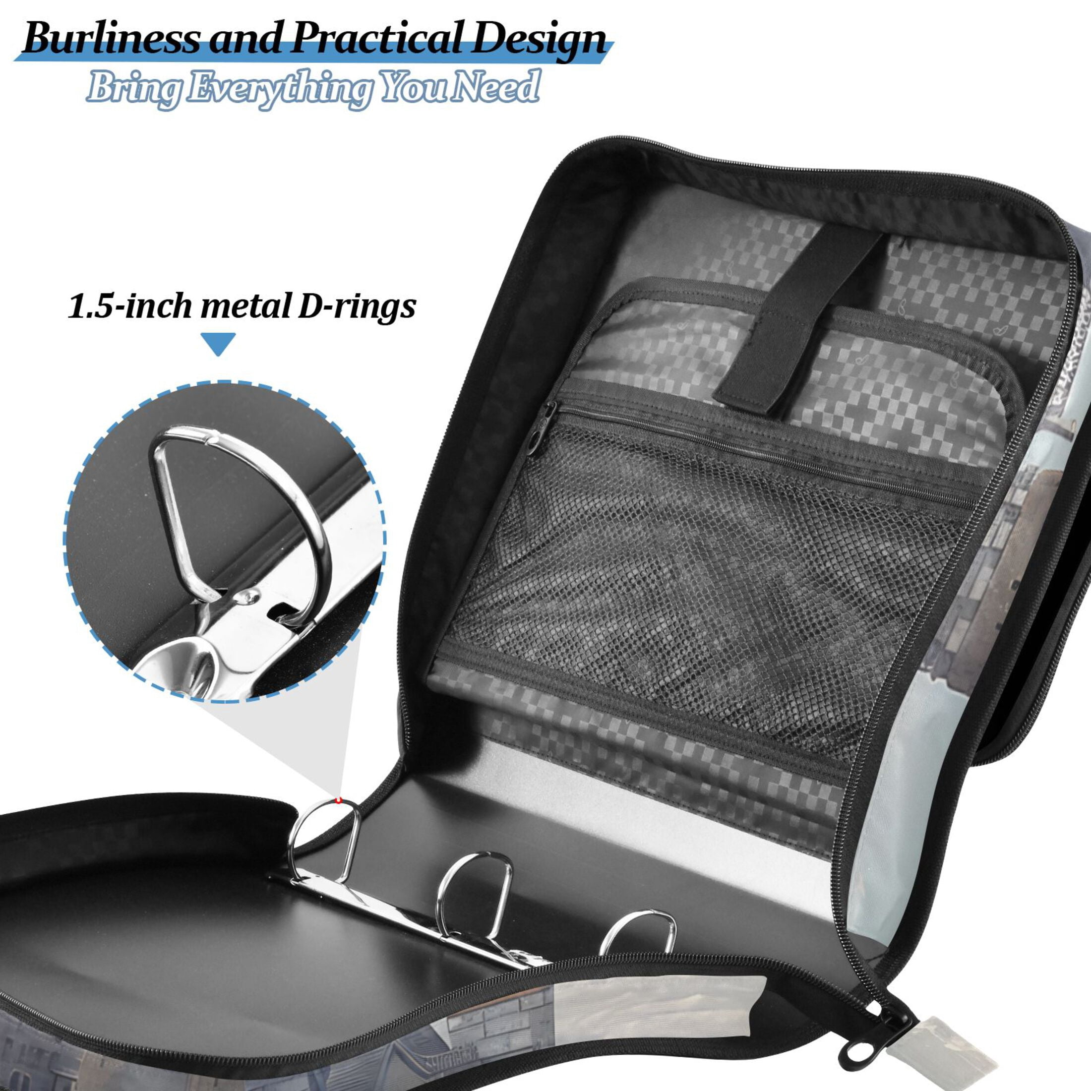 3 Ring Zipper Binder with Shoulder Strap Waterproof Trapper Keeper 2 Inch D-Ring 500 Sheets Capacity Castles Float in Air