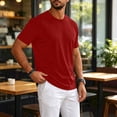 thumbnail image 6 of Men's Shirts Short Sleeve Cotton T-Shirt Crew Neck Light Tees Classic Basic Casual Tops Plain Soft Shirt Vermilion 2XL, 6 of 6