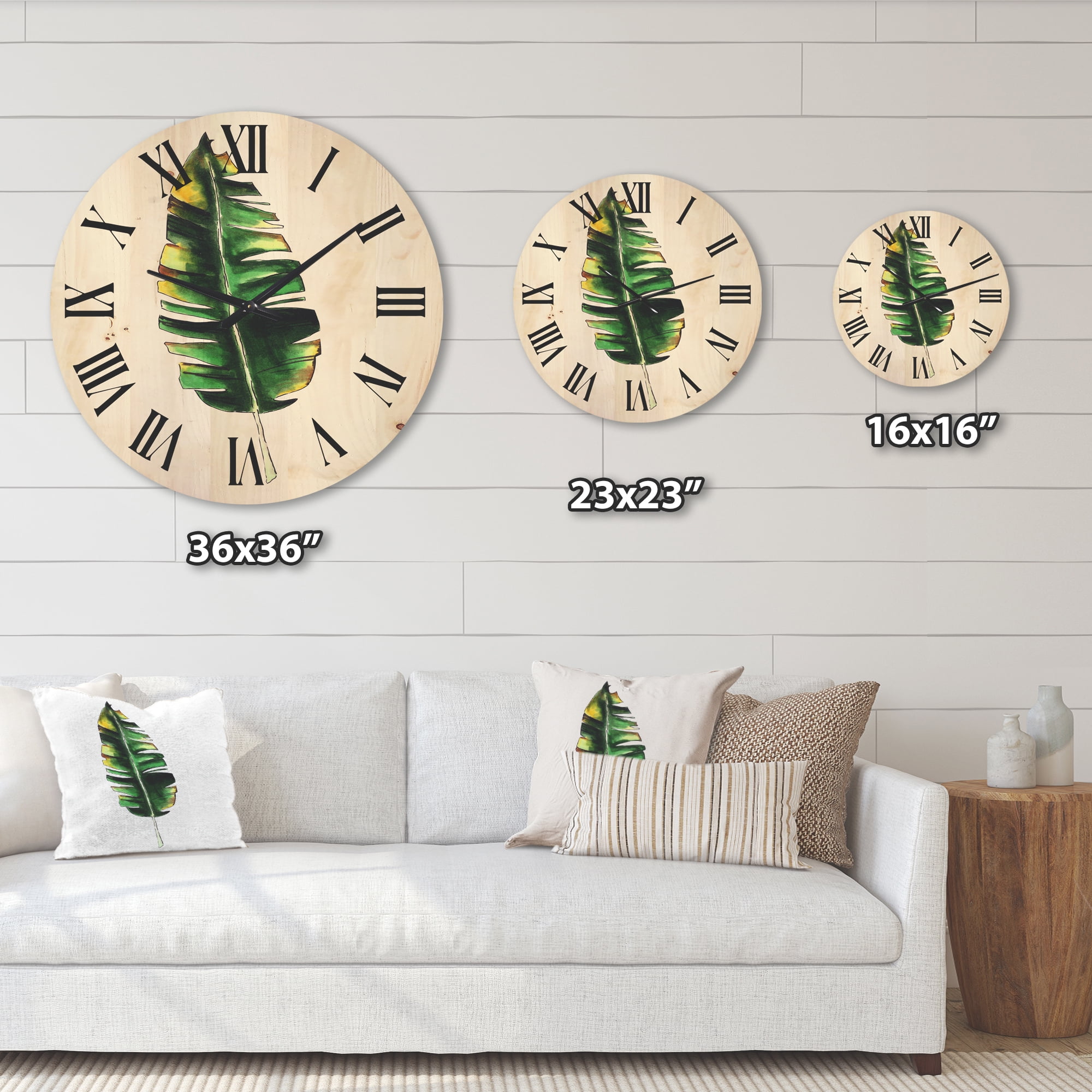Designart 'Single Banana Leaf On White' Bohemian & Eclectic Wood Wall Clock