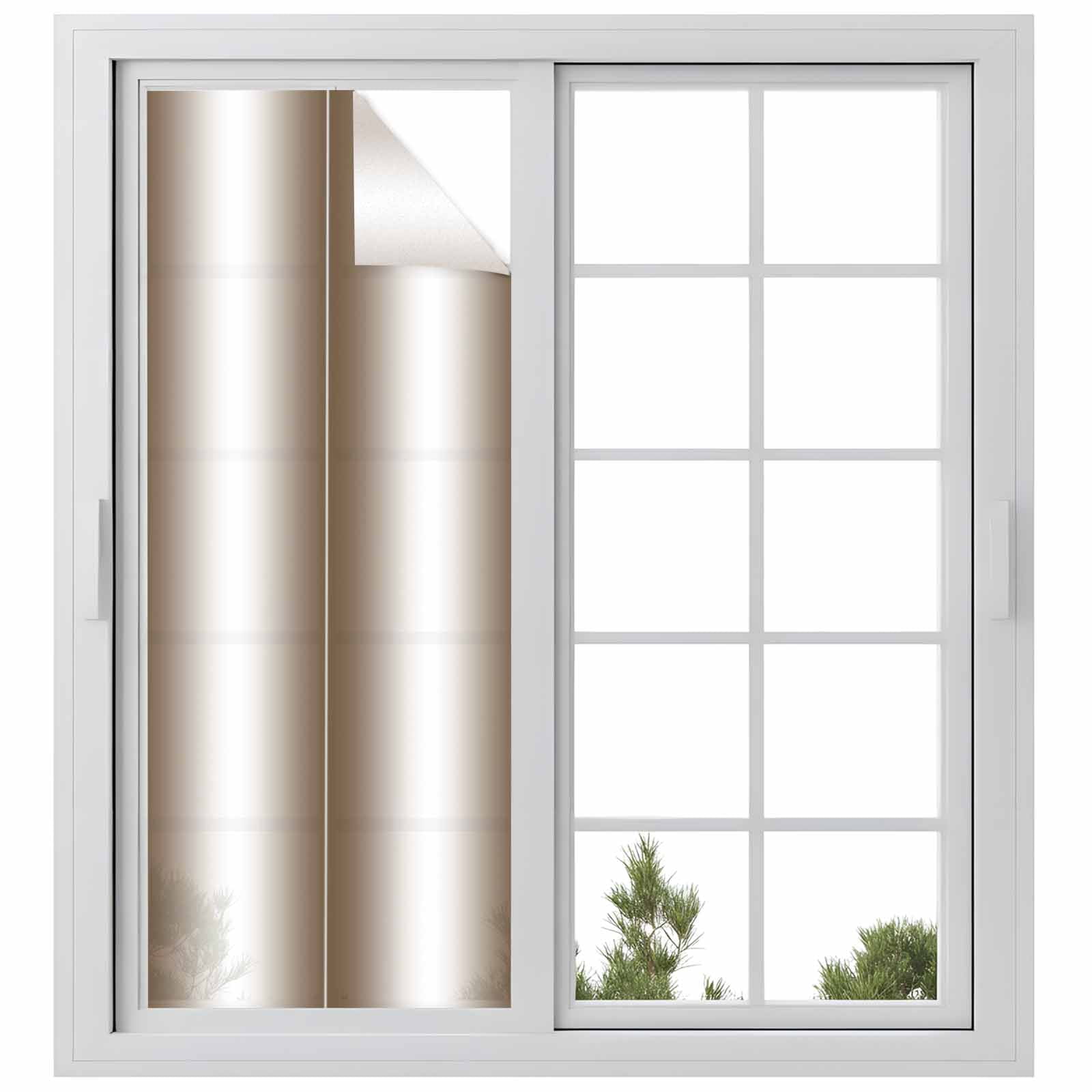 Brown White Ombre Window Privacy Film, Vintage Minimalist Country Gradient Static Cling UV Sun Blocking Tint Film Heat Control Windows Films for Bedroom Bathroom, Window Stickers 23.6"x59"