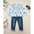 thumbnail image 2 of 3T Baby Girls Clothes 4T Girls 2PCS Fall Winter Denim Outfits Set Toddler Girls Ruffle Long Sleeve Floral Top Denim Pants Set Blue, 2 of 9