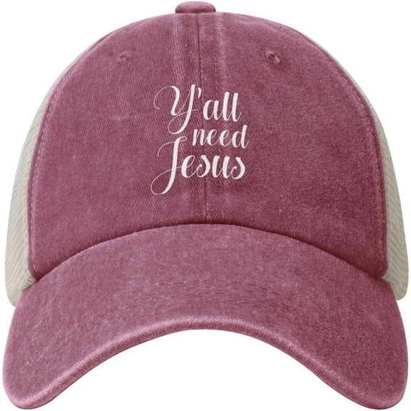 Y'all Need Jesus Cowboy Hat Men Vintage Mesh Baseball Cap Women Dad Hat Sun Hat Trucker Hat Black