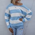 thumbnail image 5 of GEWSEY Womens 2025 Fall Striped Sweaters Long Sleeve Crew Neck Shirts Ribbed Knit Color Block Lightweight Pullover Sweater Top (Blue, S), 5 of 8