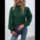 thumbnail image 5 of Camisa Informal Holgada de Larga con Estampado en Caliente para Mujer, Cuello Redondo Plisado Verde M, 5 of 10