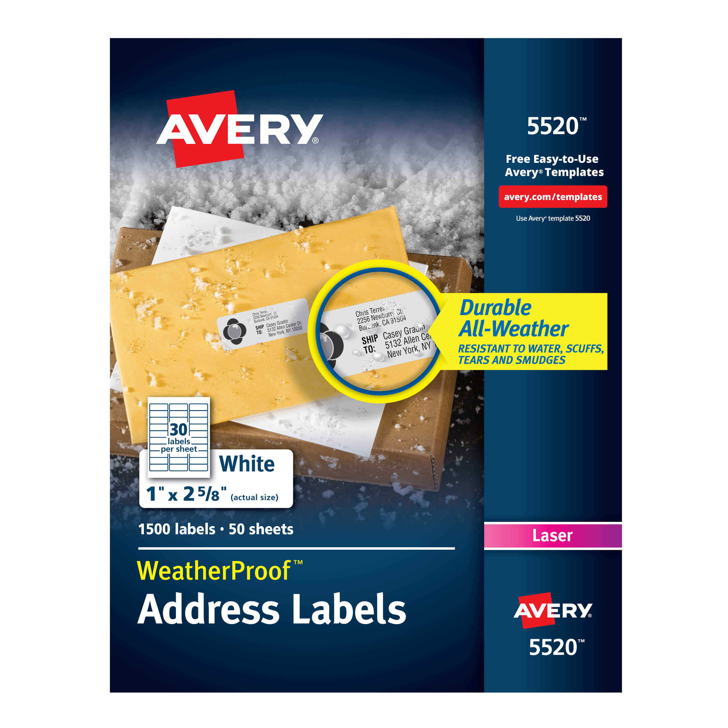 Avery Weatherproof Mailing Labels 1 X 2 5 8 1 500 Labels 5520 Walmart Com