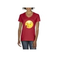 thumbnail image 1 of MmF - Women's T-Shirt V-Neck Short Sleeve, up to Women Size 3XL - Emoji Winky Face, 1 of 5