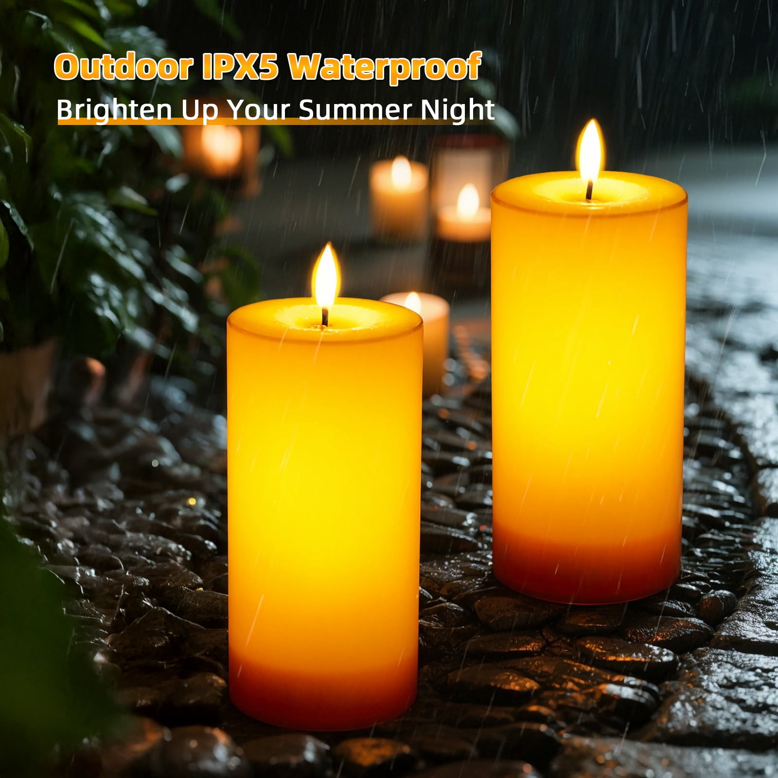 IMAGE 4"x8" Ivory White Outdoor Waterproof Flameless Candles with Timer & Remote Control (2 Pack)