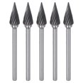 thumbnail image 1 of 5uds Carburo Fresas Rotativas 1/8" (3mm) Vástago 1/4" (6mm) Cabezal Corte Sencillo 60 Grados Cono Forma m Limas para Amoladora Troqueles Piedra Pulido Grabado, 1 of 6