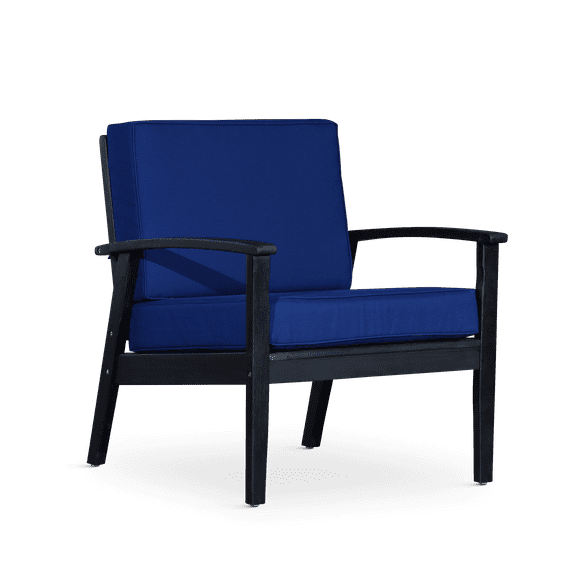 Patio Seating Deep Seat Eucalyptus Chair, Espresso Finish, Navy Cushions,Outdoor Seating