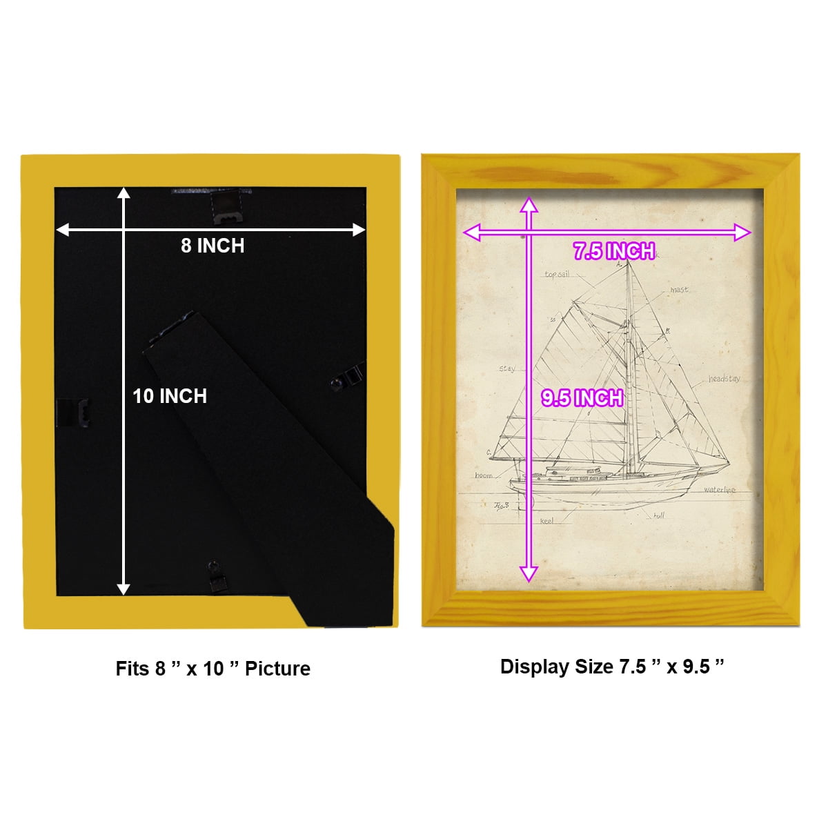 Sailboat Blueprint III -Framed Print w/glass-Sunflower Yellow