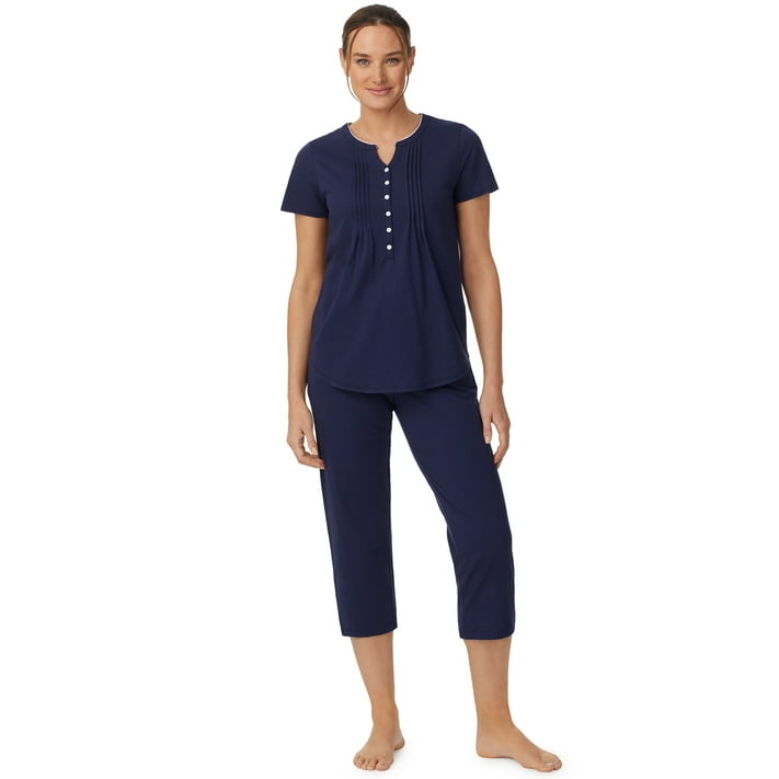 Aria Short Sleeve 100% Cotton Cropped Pajama Set with Pockets, Women’s ...