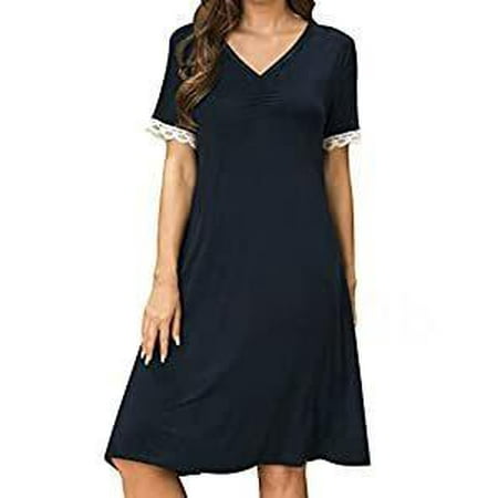

Women s Lace Nightdress V-Neck Short Sleeve Loungewear Cotton Loose Comfort Pajamas Soft Pajamas (XL Black)