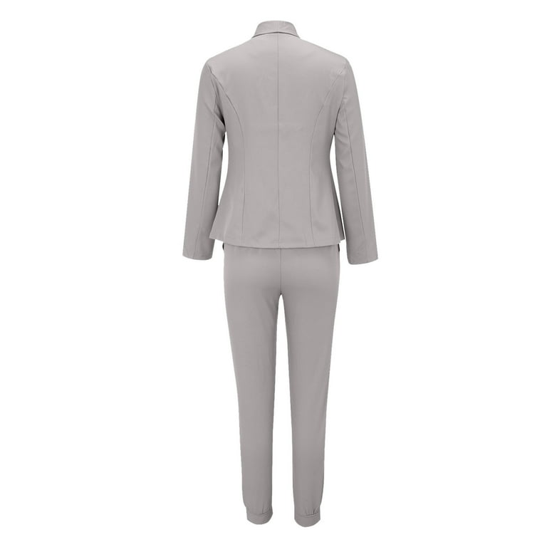 REORIAFEE Travel Outfits for Women 90s Outfit Women's Long Sleeve Suit  Pants Casual Elegant Business Suit Gray XL