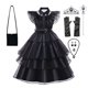 thumbnail image 2 of Addams disfraces de Halloween para niñas, disfraz de princesa de cumpleaños, vestidos de Cosplay de Carnaval de fantasía negra para niños, 2 of 5