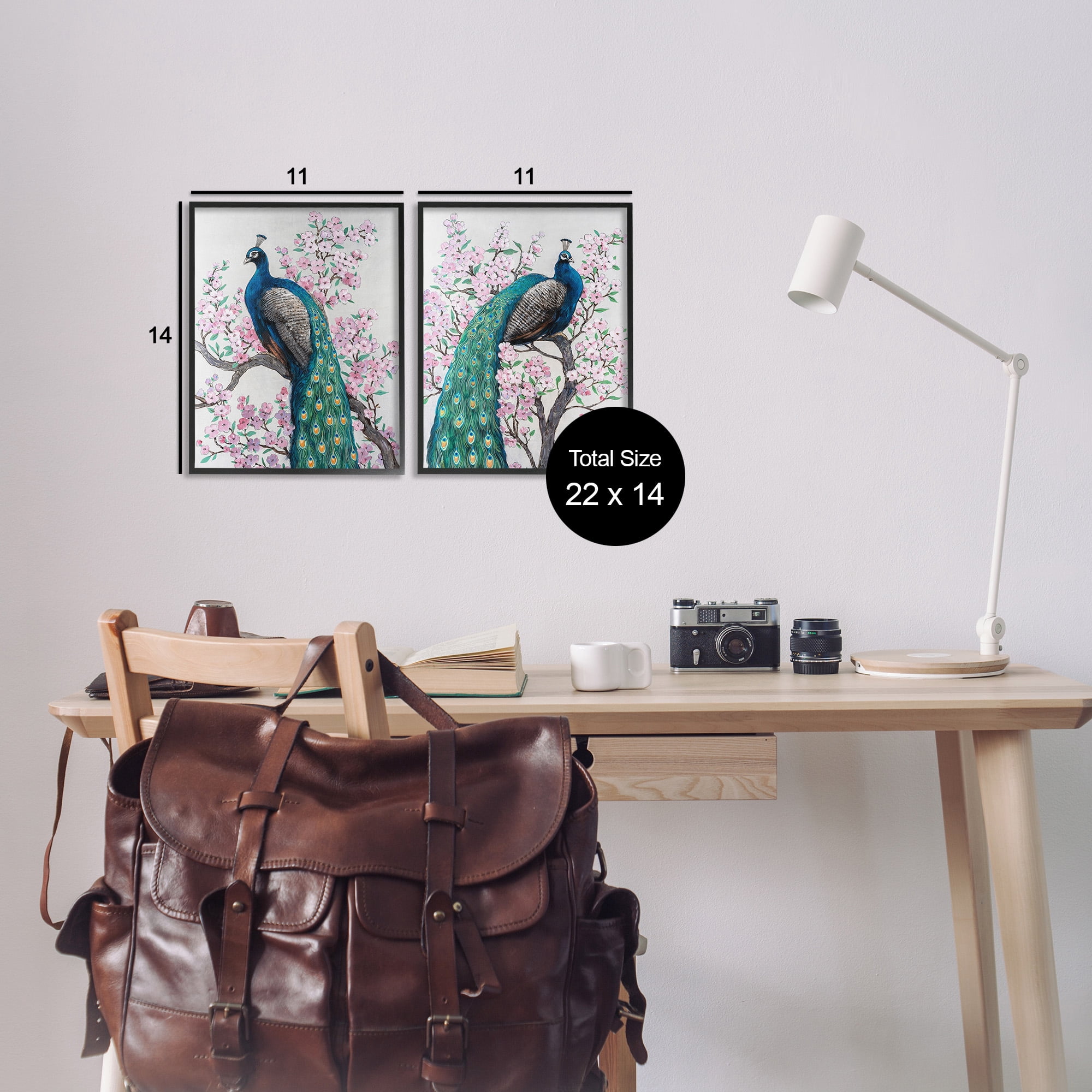 Stupell Industries Floral Peacocks Perched Animals & Insects Painting Black Framed Art Print Wall Art, 11 x 14, Set of 2