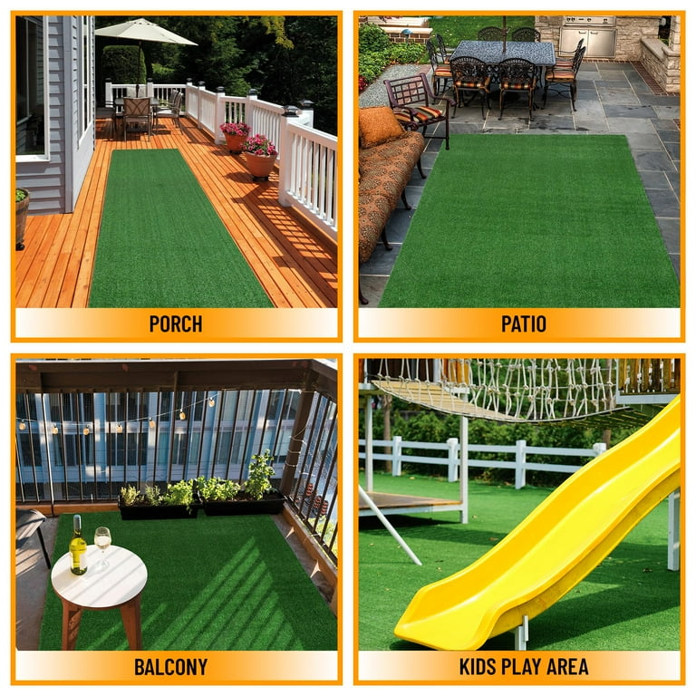 Sweet Home Stores Meadowland Collection Waterproof Solid Indoor/Outdoor 7 ft. x 12 ft. Green Artificial Grass Area Rug