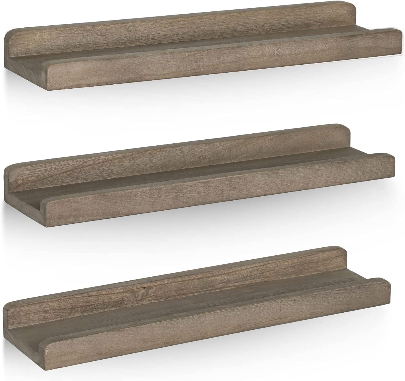 Sfugno Wood Picture Ledge Shelf, Rustic Floating Wall Shelves Set of 3 for Storage,Gray