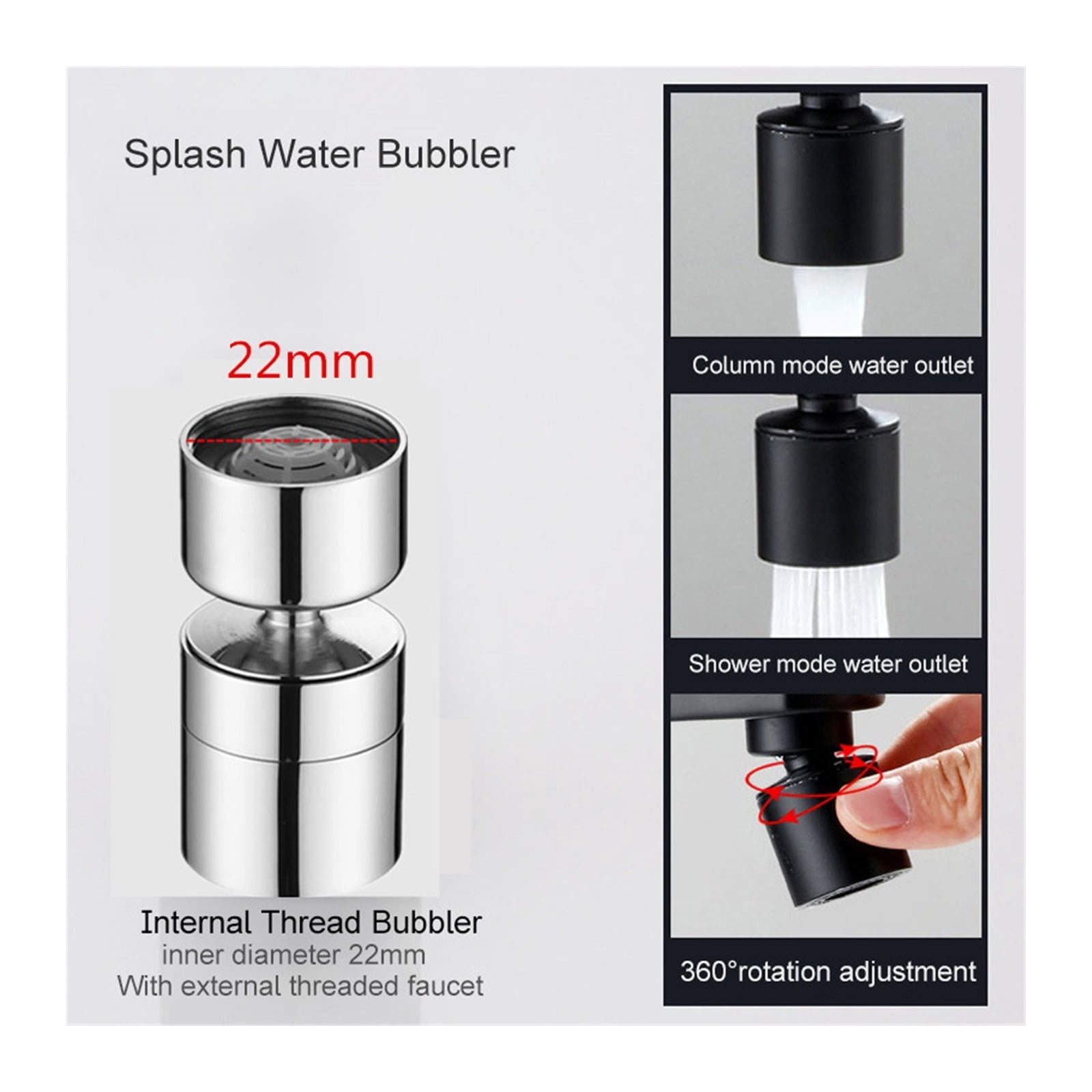 360° Rotary Splashback Faucet Aerator,Dual-function 2-Flow Mode Washbasin Faucet Nozzle Kitchen Sink Pressurized Faucet Aerator Bubbler,Kitchen Sink Accessories Tools ,Water Saving