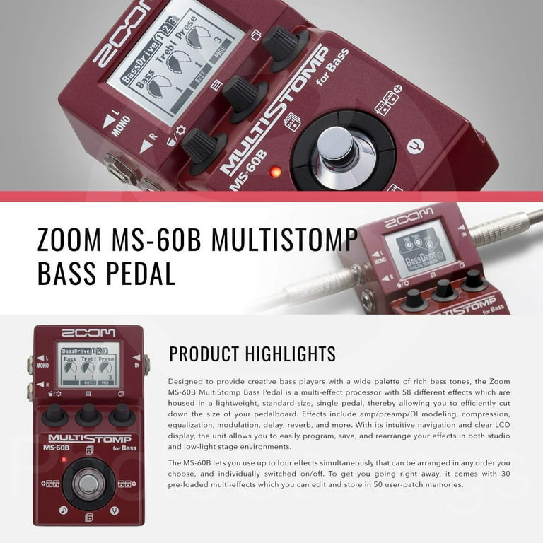 Zoom MS-60B MultiStomp Bass Pedal with Cables and Deluxe Bundle