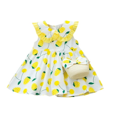 

gvdentm Easter Dresses For Toddler Girls Girls Cotton Long Sleeve Casual Cartoon Appliques Striped Dresses Yellow 12-18 Months