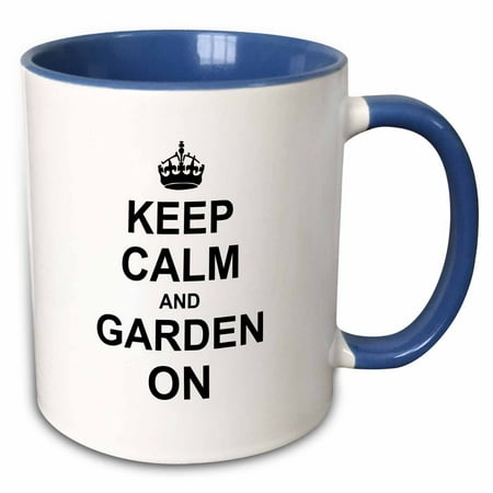 

3dRose Keep Calm and Garden on - carry on gardening - gardener gifts - black fun funny humor humorous - Two Tone Blue Mug 11-ounce