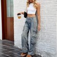 thumbnail image 5 of SELONE Jean Cargo Pants for Women High Waist with Pockets Denim Fashion Clothes Ankle Length Baggy Casual Pants Blue M, 5 of 8