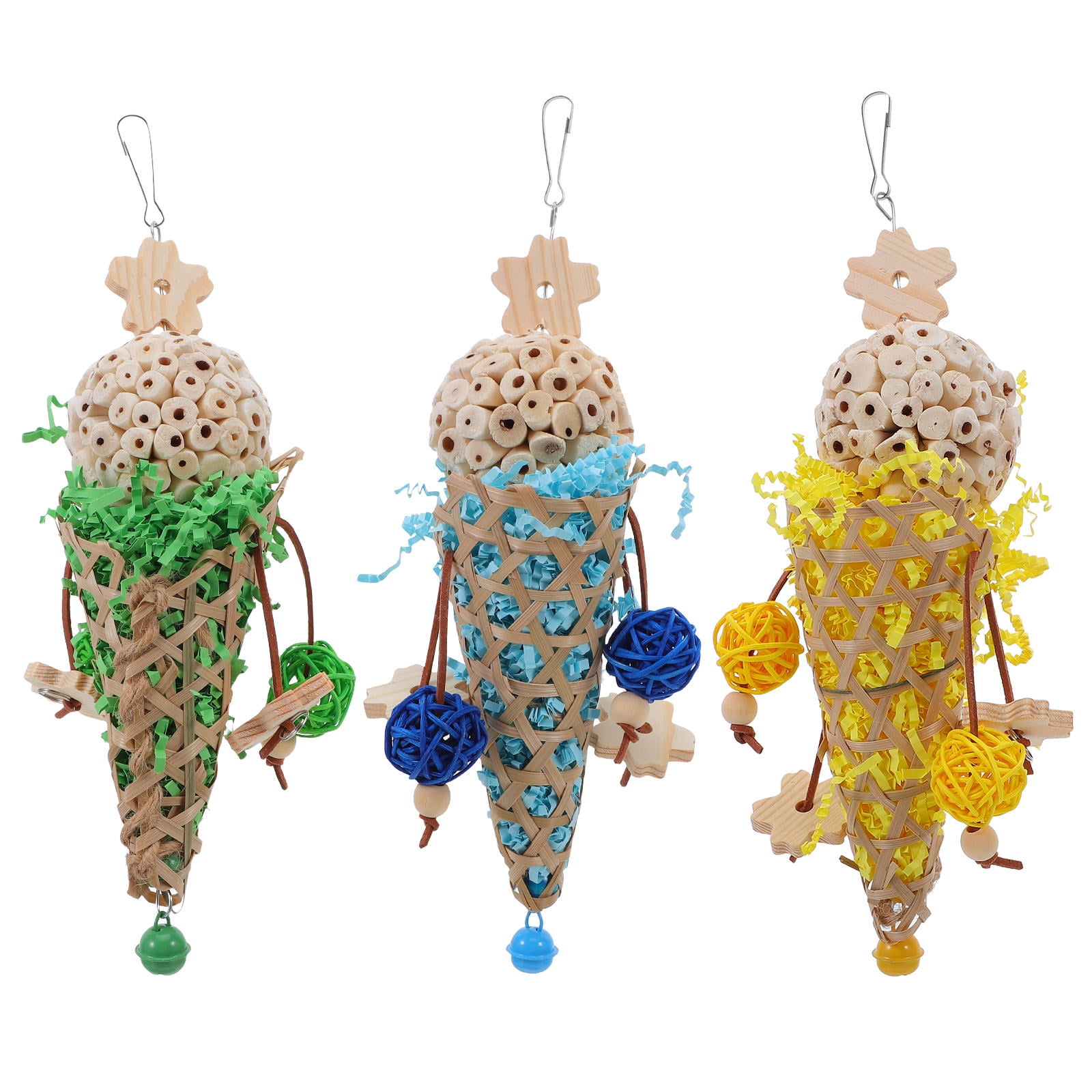 RENACLIPY 3Pcs Parrot Cage Accessories Multi Activity Chew Balls for Parakeets Cockatiels and Small Birds