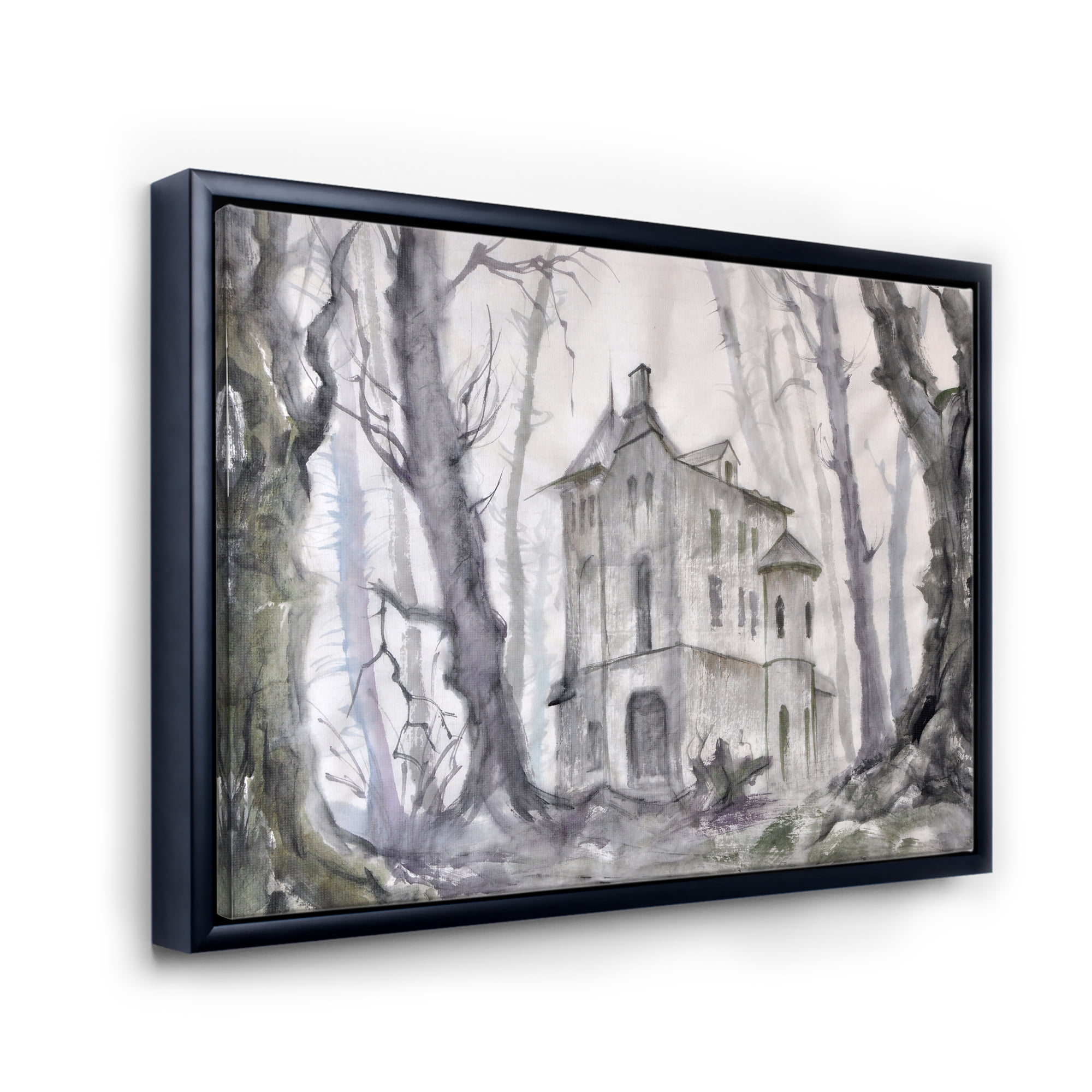 Designart 'Old Haunted Castle In The Woods' Traditional Framed Canvas Wall Art Print